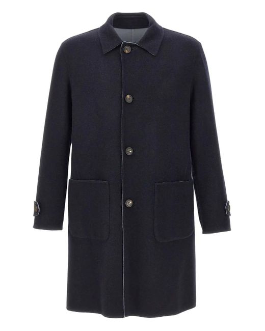 Eleventy Blue Classic-Collar Wool Coat for men