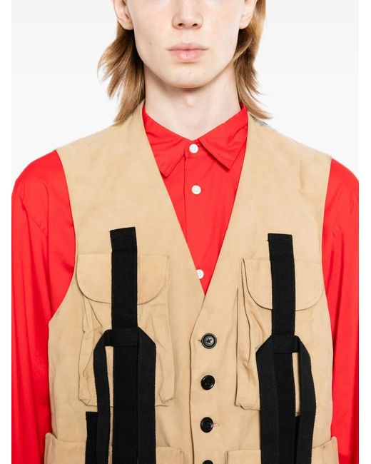Yohji Yamamoto Natural Nubuck Leather Long-Belt Waistcoat for men