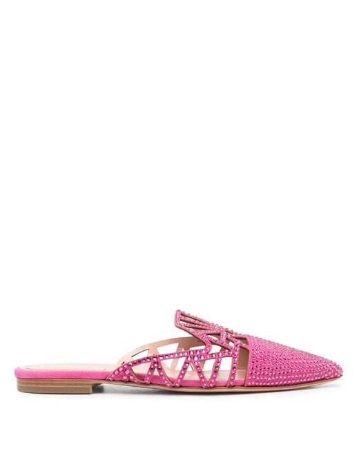 Alberta Ferretti Pink Pointed-Toe Crystal-Embellished Mules