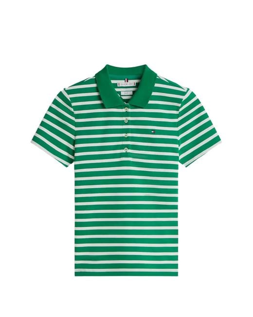 Tommy Hilfiger Green Striped-Pattern Polo Top