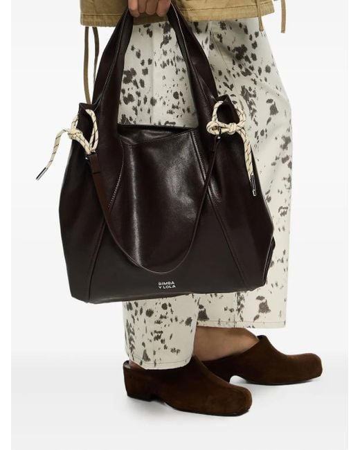 Bimba Y Lola Black Large Paper Bag Leather Shoulder Bag