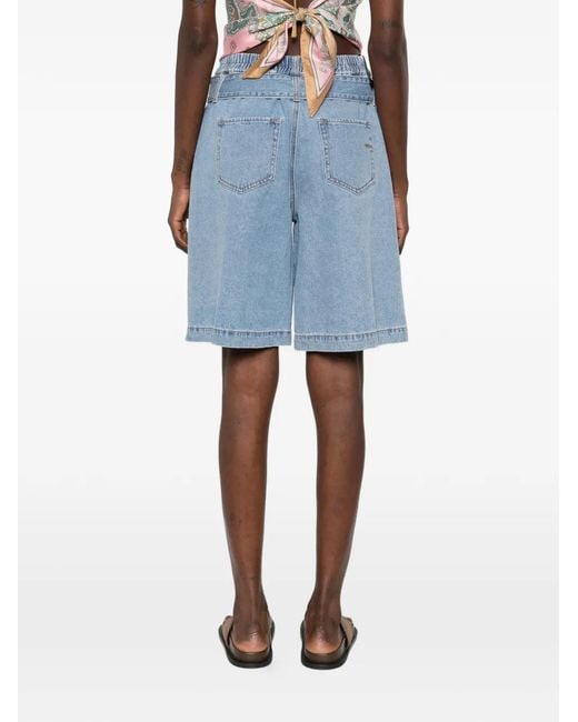 Pinko Blue Denim Shorts With Waist Belt