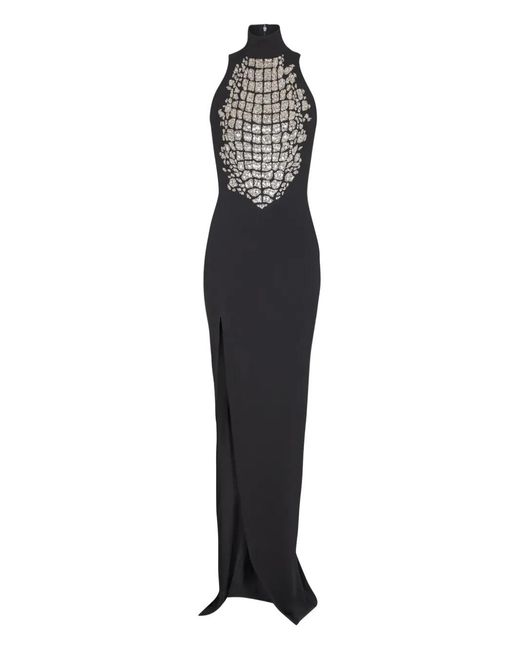 Balmain Black High-Neck Embellished Slit Maxi Dress