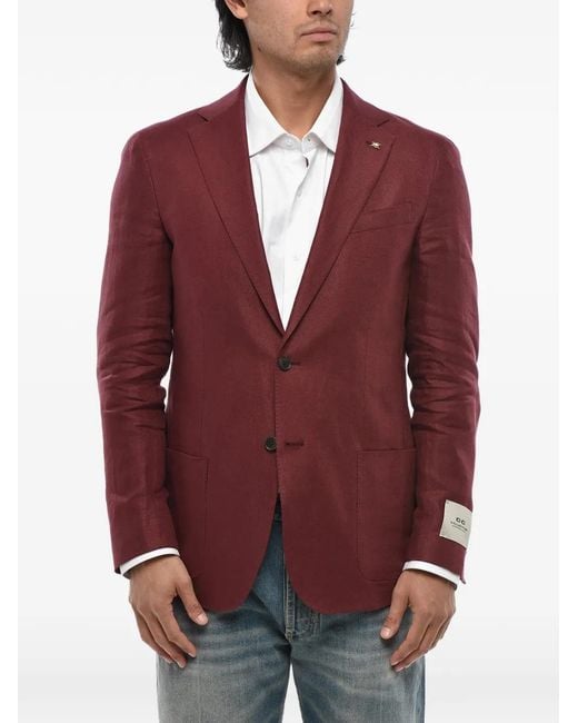 Corneliani Red Single-Breasted Linen Blazer for men