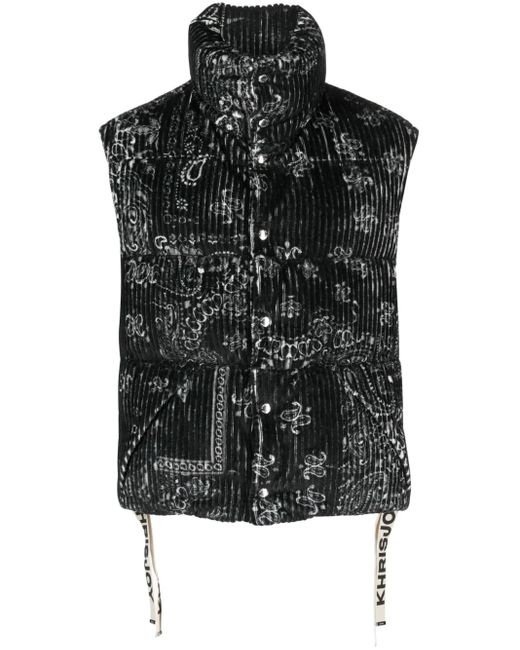 Khrisjoy Black Paisley-Print Padded Gilet for men