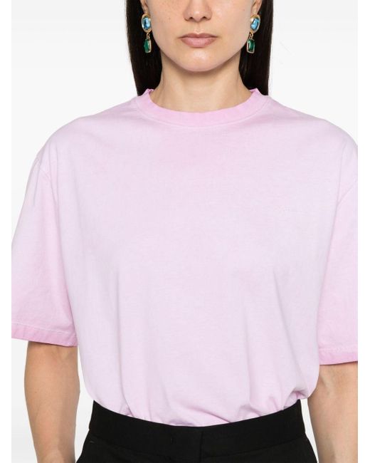 MSGM Logo-embroidered Cotton T-shirt Pink