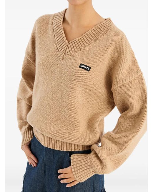 ROTATE BIRGER CHRISTENSEN Natural V-Neck Wool Sweater