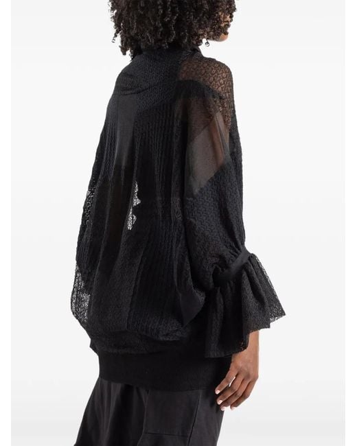 Junya Watanabe Black Patchwork Lace-Knit Cardigan
