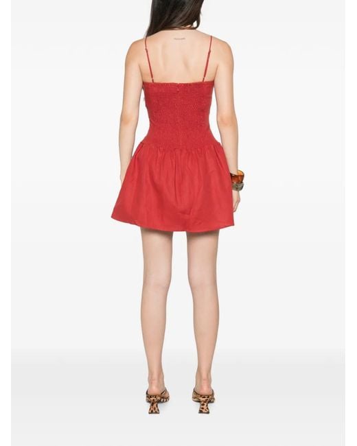 Faithfull The Brand Red Uma Smocked-Waist Mini Dress