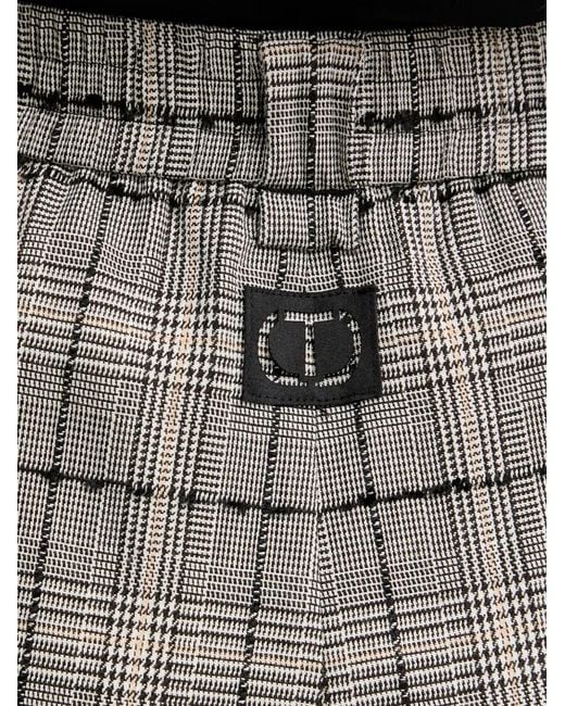 Twinset Brown Check-Pattern Wide-Leg Trousers