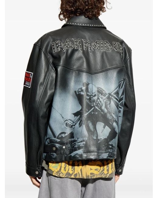 メンズ Represent X Iron Maiden Trooper スタッズ レザージャケット Black