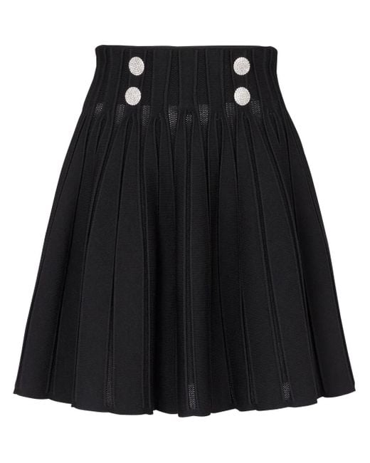 Gonna Plissettata A Coste di Balmain in Black