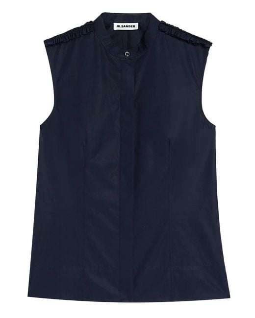 Jil Sander Blue Cotton Poplin Ruffle Shirt