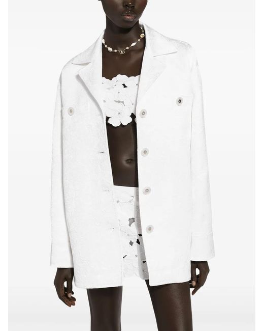 Dolce & Gabbana White Floral-Embroidery Miniskirt