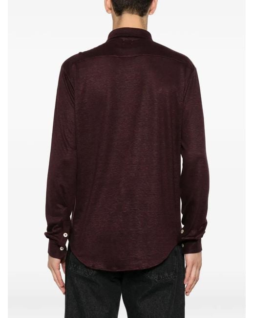 Eleventy Purple Long-Sleeve Linen Shirt for men