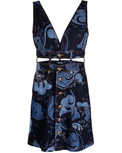 Versace Jeans Couture Blue Cut-Out Denim Dress