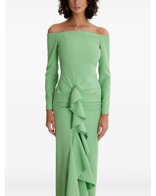 MOOS STUDIO Green Ruffled Off-Shoulder Dress