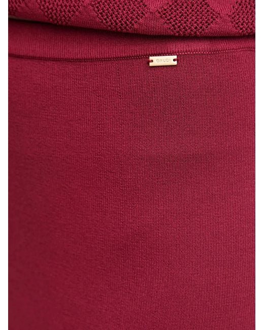 GAUDI Red Perforated-Knit Midi Skirt