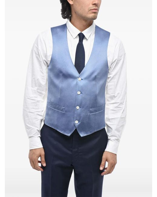 Corneliani Blue Cerimonia Academia Satin-Finish Silk Waistcoat for men