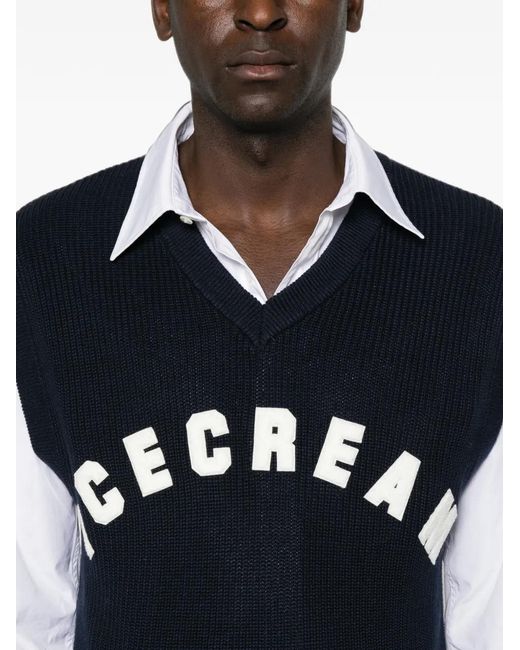 ICECREAM Black Logo-Patch V-Neck Vest for men