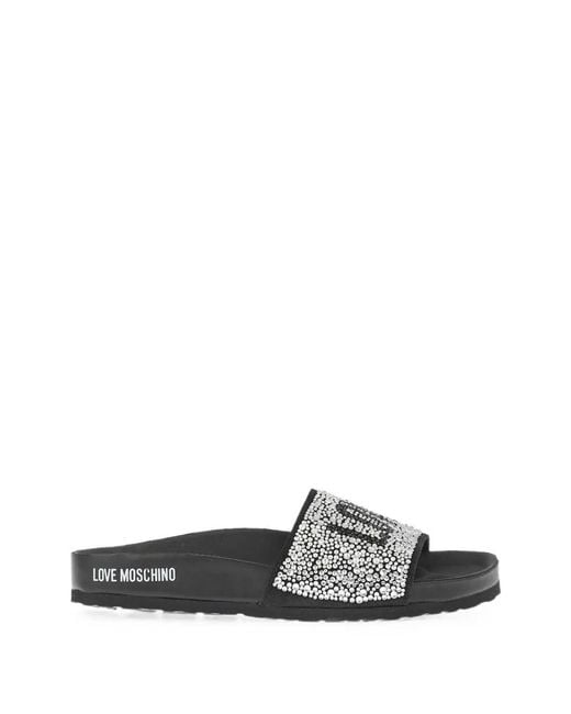 Moschino White Sandales En Cuir À Ornements De Strass