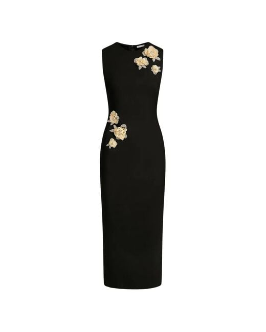 Oscar de la Renta Black Brooch Embroidered Cocktail Sleeveless Dress