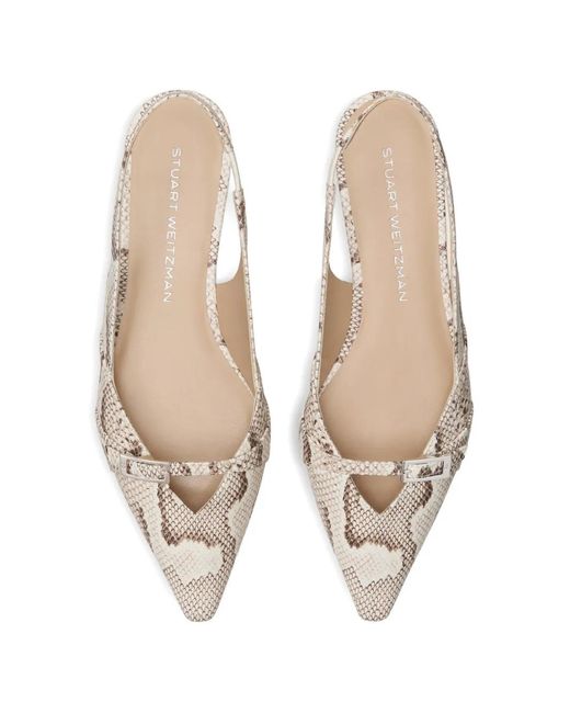 Stuart Weitzman White Georgie Snake-Print Slingback Pumps