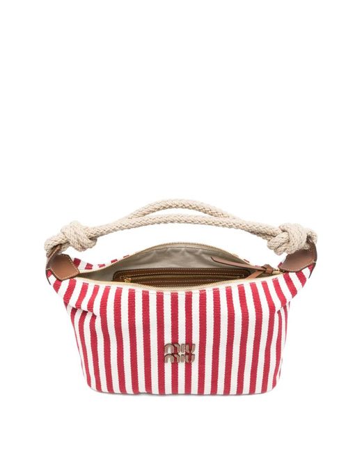 Miu Miu Red Striped Rope-Handle Shoulder Bag