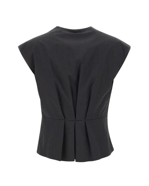 Marella Black Wrap-Front Pleated Top
