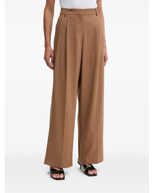 Fracomina Brown Pleated Wide-Leg Trousers