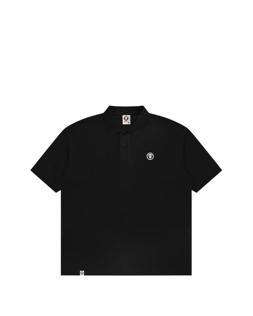 Aape By A Bathing Ape Black Moonface Logo-Plaque Polo Shirt for men