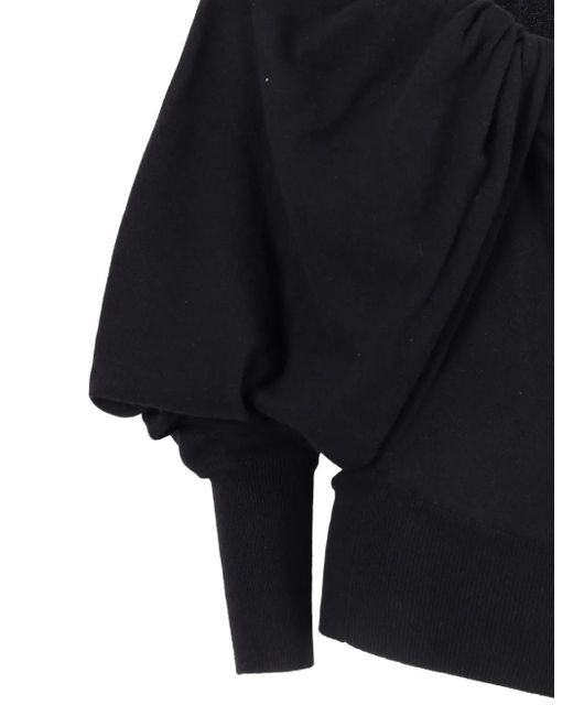 Alberta Ferretti Black Draped Twisted Front Top With Voluminous Sleeves