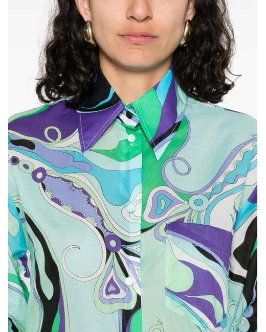 Camicia Con Stampa Orchidee di Emilio Pucci in Blue