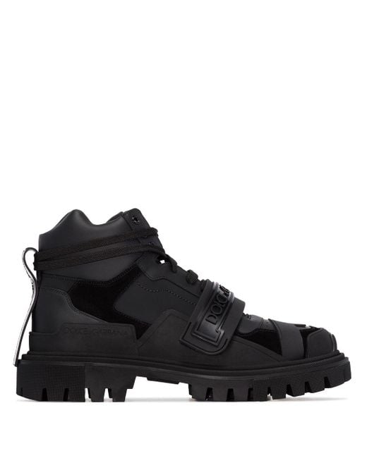 Dolce & Gabbana Black Panelled Logo Hiking Boots for men