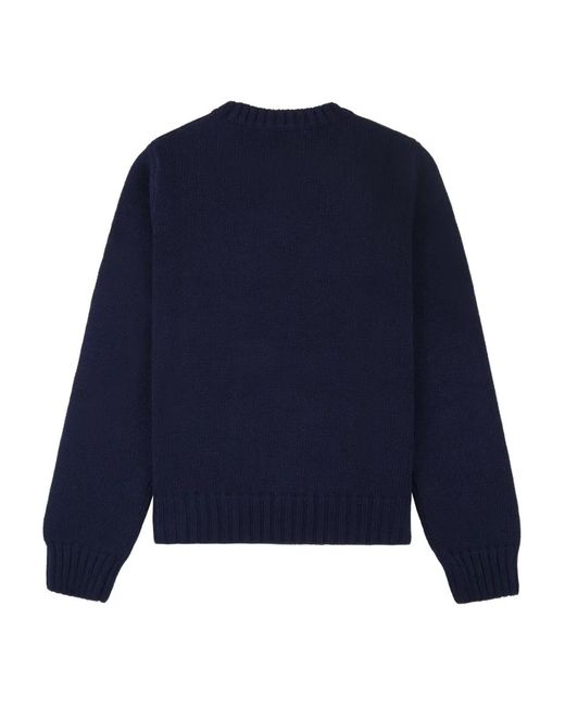 Sporty & Rich Blue Equestrian-Embroidered Crew-Neck Sweater