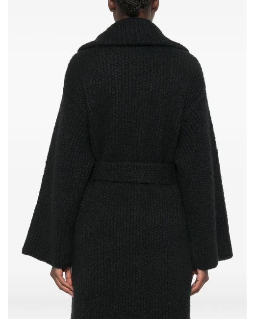 Alanui Black Ribbed-Knit Belted Coat