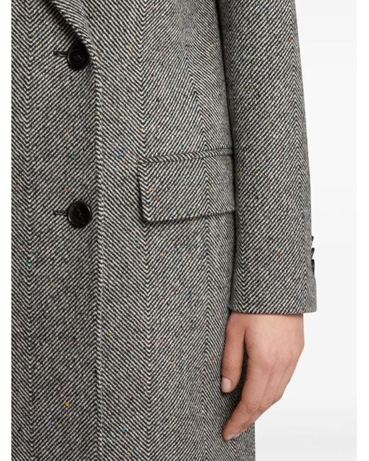 Etro Gray Double-Breasted Herringbone Coat