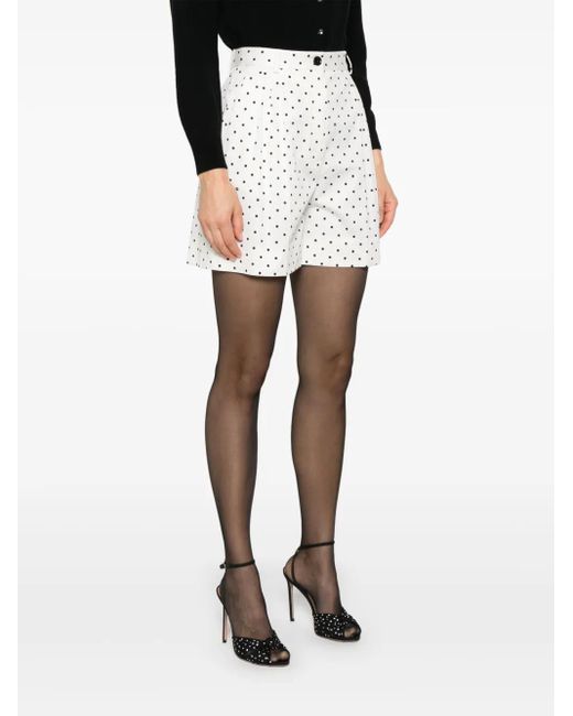 Dolce & Gabbana White Polka Dot Print Cotton Shorts