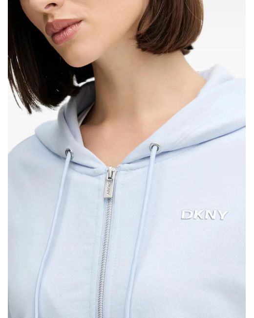 DKNY Blue Logo-Appliqué Zip-Up Hoodie
