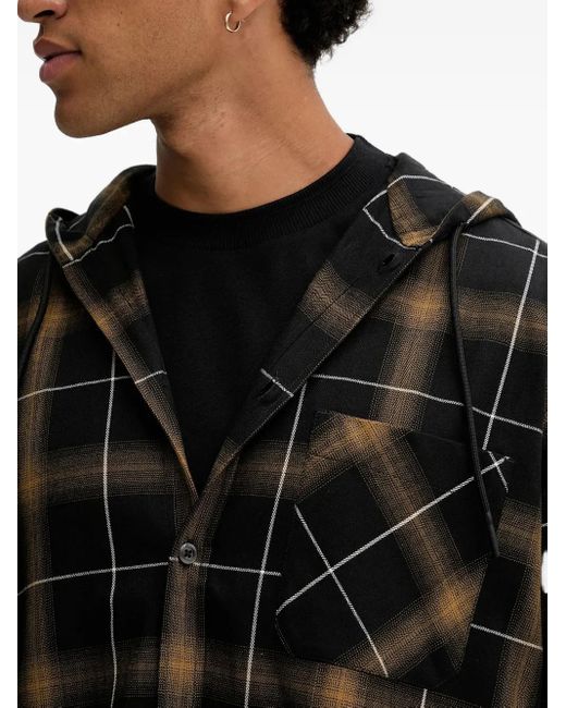HUGO Black Check-Print Shirt Jacket for men