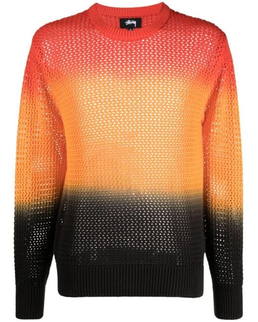 Stussy Orange Dyed Open-knit Cotton Jumper