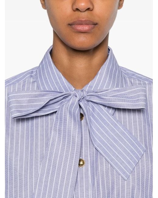 Sandro Gestreepte Blouse Met Gestrikte Hals in het Blue