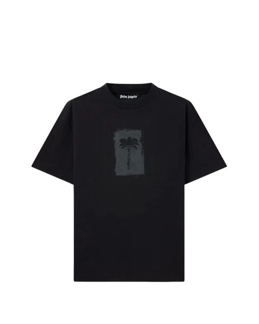 Palm Angels Black Brushed Palm Tree Regular T-Shirt for men