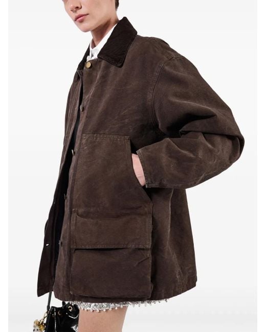 Veste En Toile À Col Lainé Prada en coloris Brown