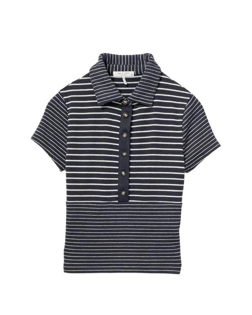 Rag & Bone Blue Striped Short-Sleeve Polo Shirt