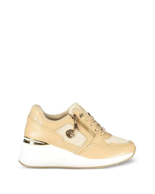 Laura Biagiotti White Zip-Accent Lace-Up Sneakers