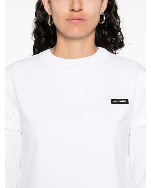 Miu Miu White T-Shirt Mit Logo-Applikation