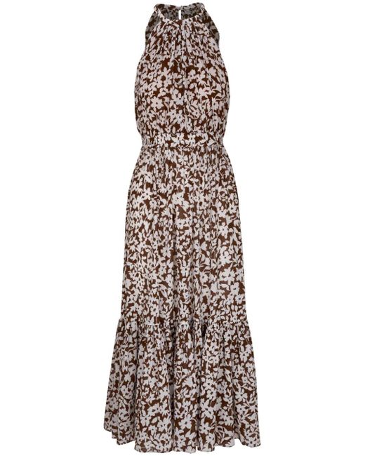 Michael Kors Brown Floral-print Cotton Maxi Dress