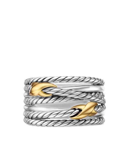 David Yurman White 18Kt And Sterling Double X Crossover Ring (13Mm)