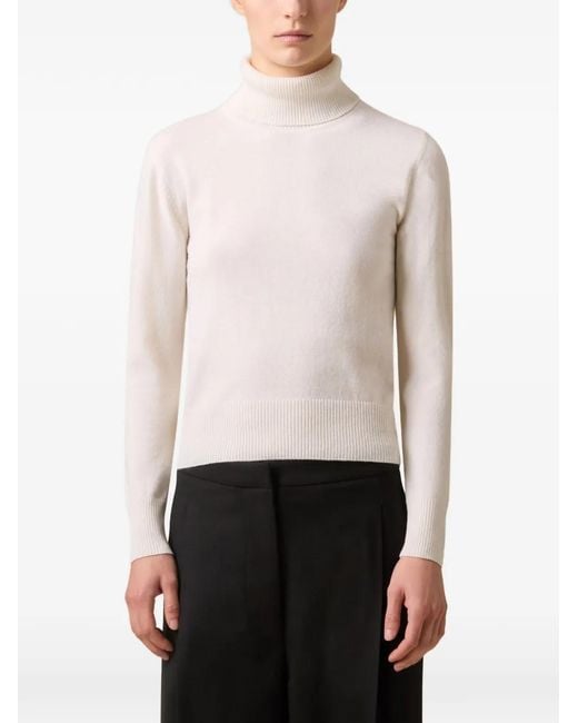 Lardini White Ribbed-Knit Turtleneck Sweater